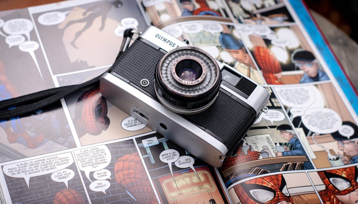 retro camera on comic book