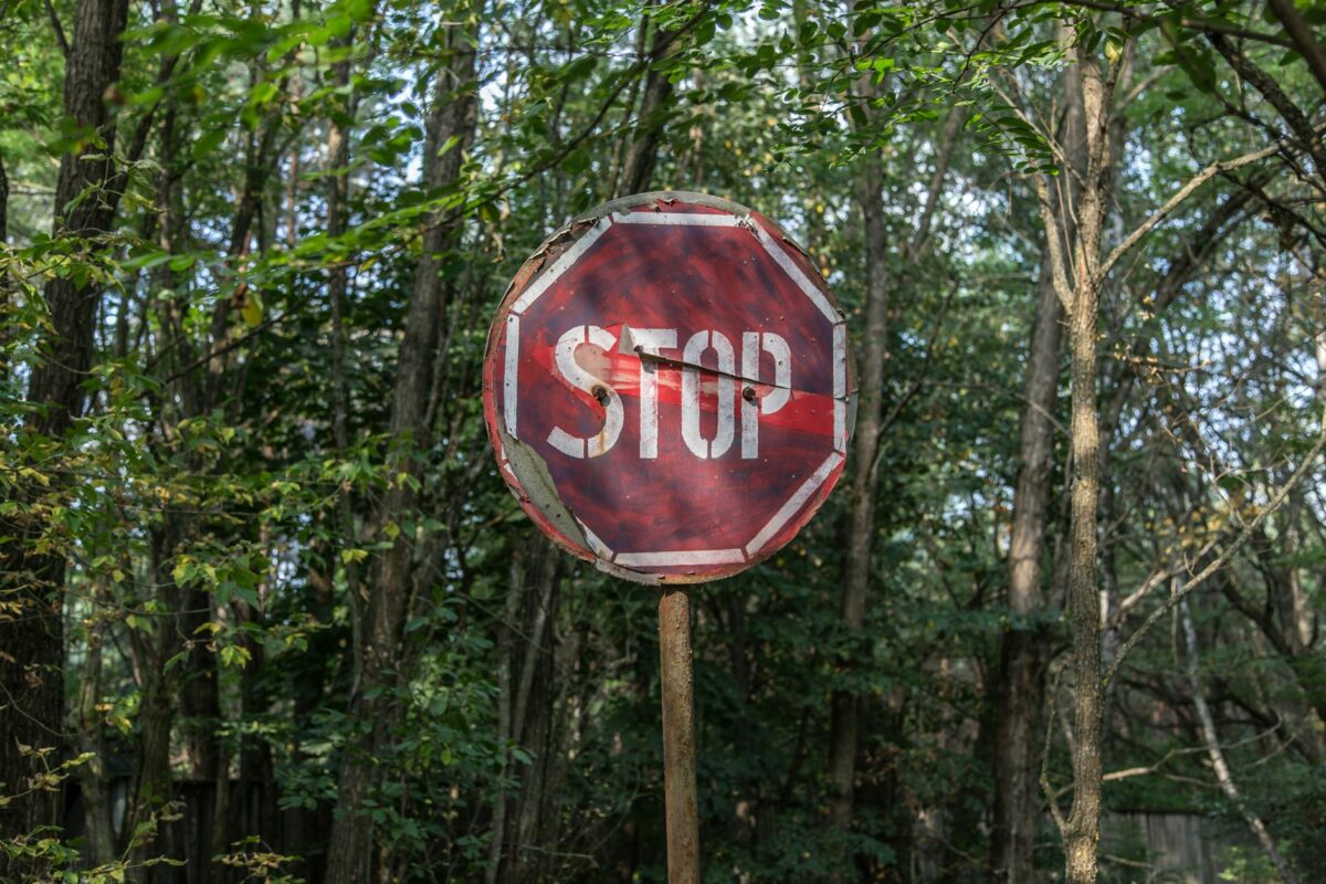 red and white stop road signage